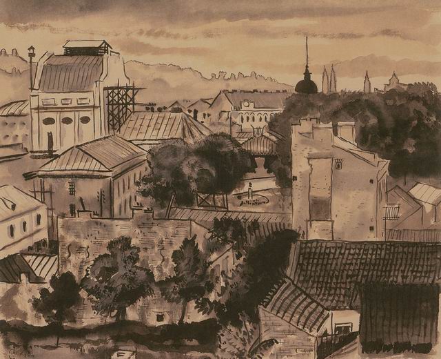 The state theatre in Kaunas (1931) - Mstislav Dobuzhinsky Tablo