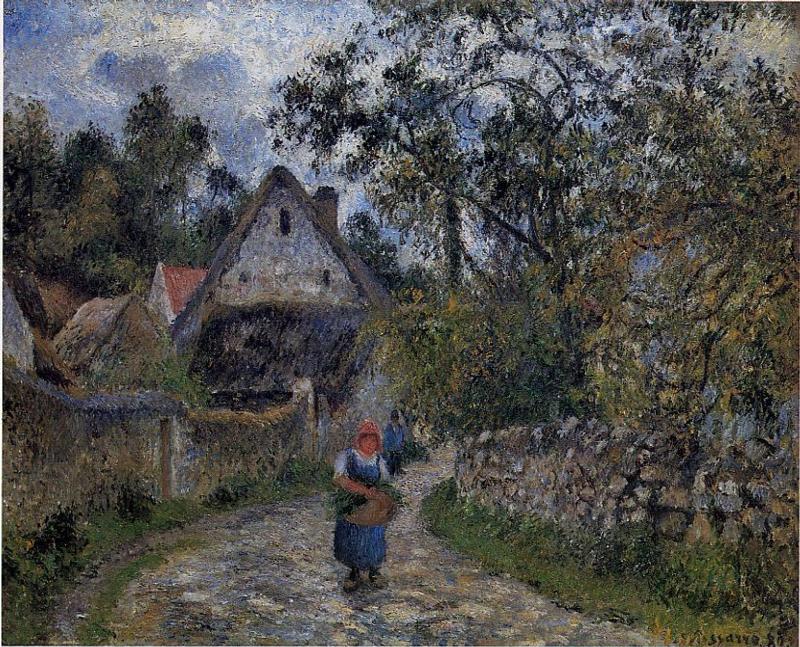 The village path thatched cottages in Valhermeil (1880) - Camille Pissarro Tablo