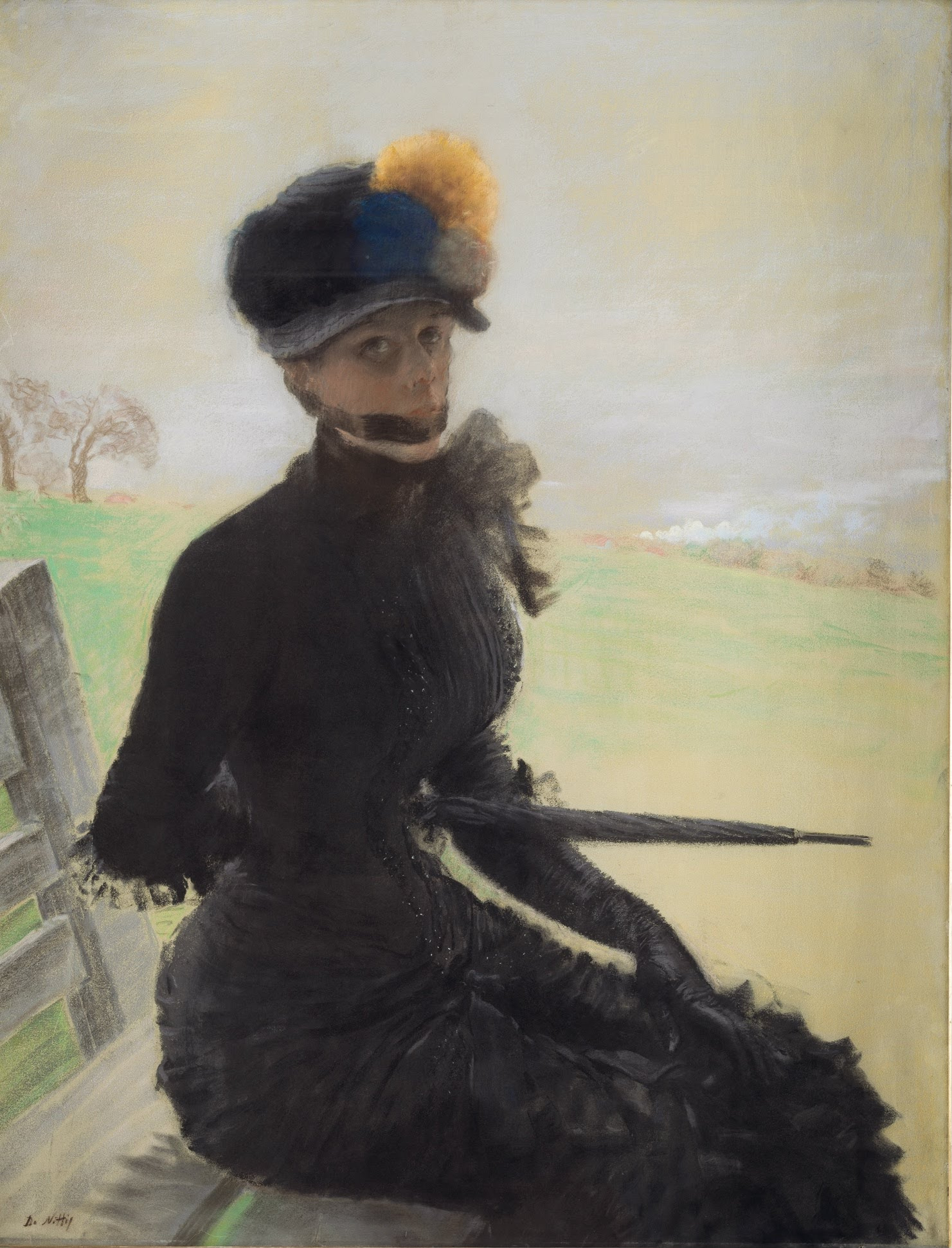 The woman with the pompoms (1880) - Giuseppe De Nittis Tablo