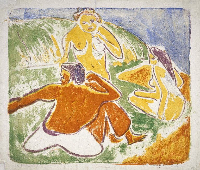 Three Bathers on the Beach (1909) - Ernst Ludwig Kirchner Tablo