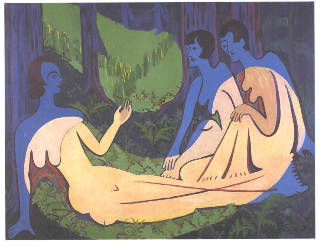 Three Nudes in the Forest - Ernst Ludwig Kirchner Tablo