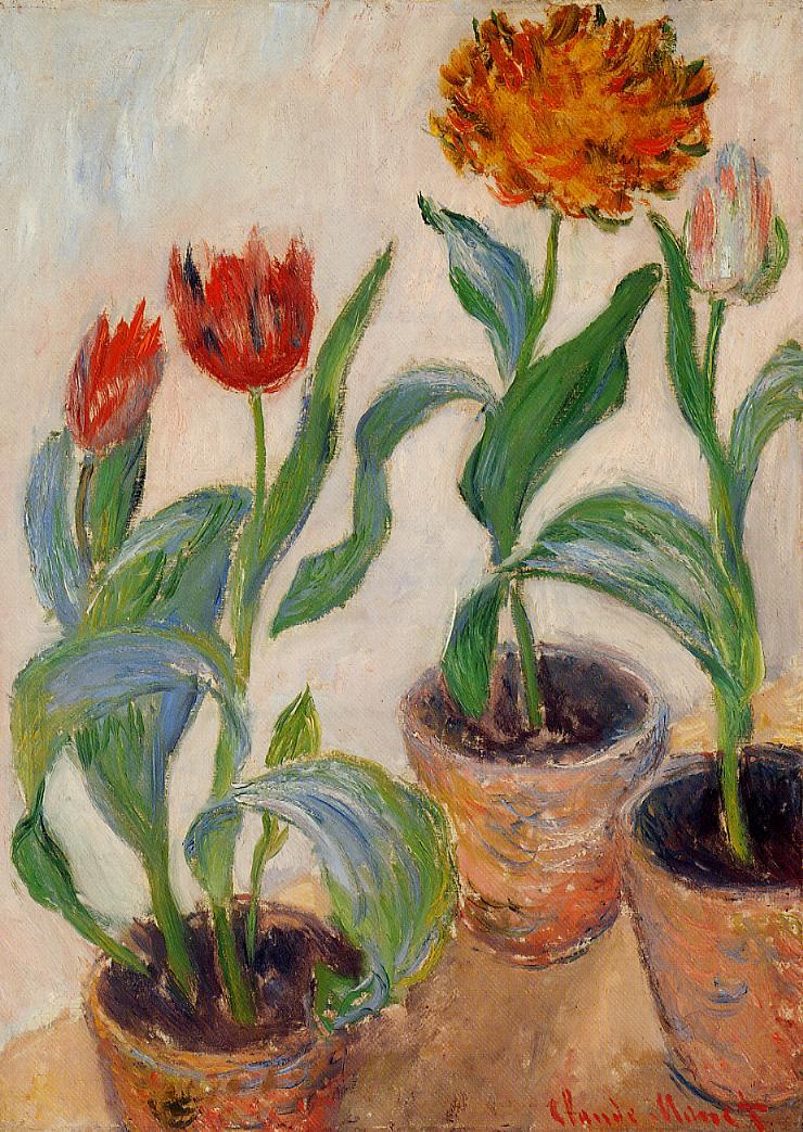 Three Pots of Tulips (1883) - Claude Monet Tablo