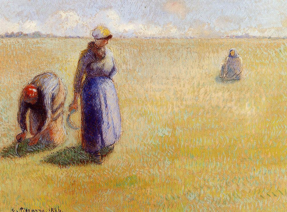 Three Women Cutting Grass (1886) - Camille Pissarro Tablo