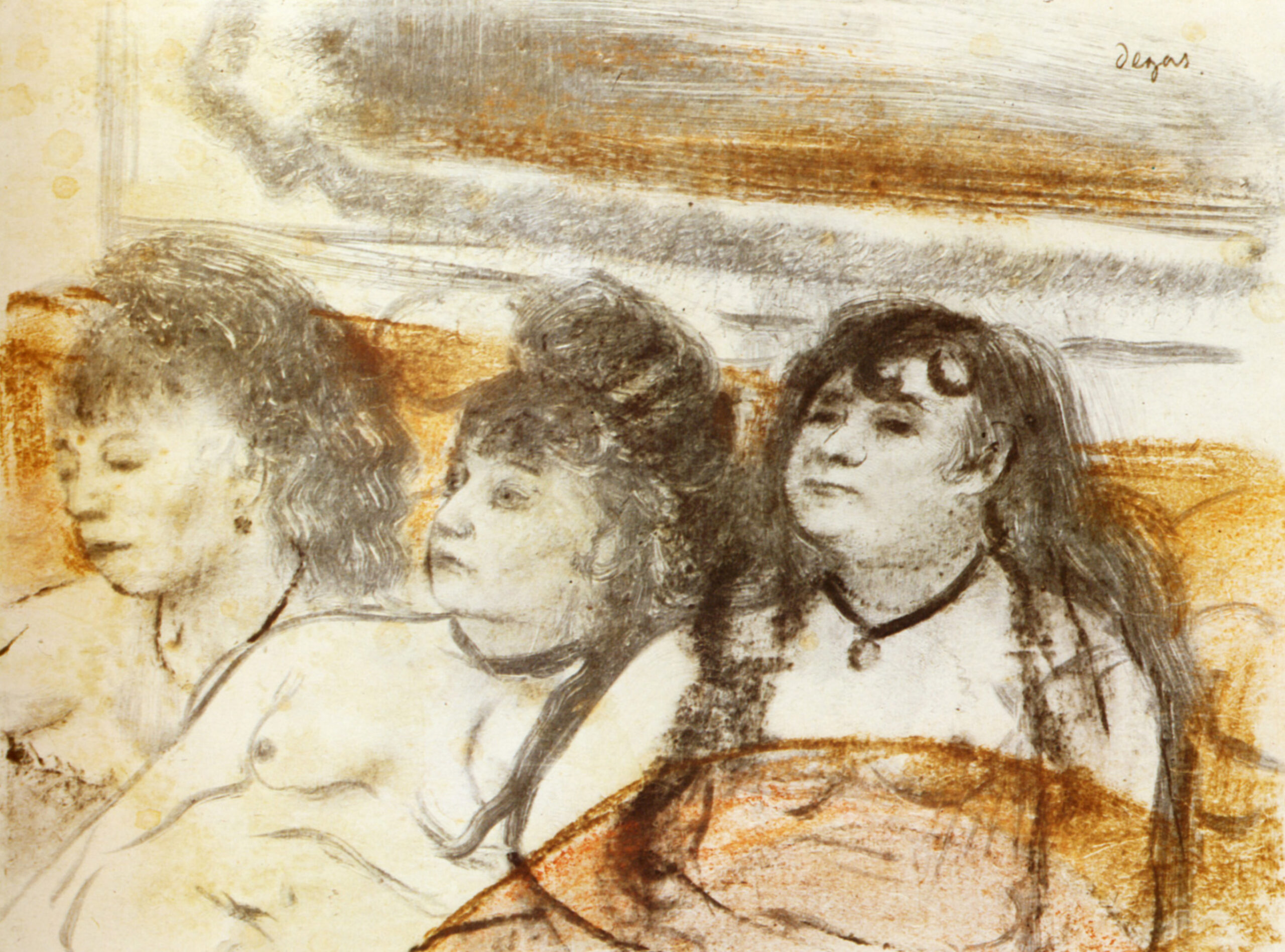 Three girls sitting en face (1879) - Edgar Degas Tablo