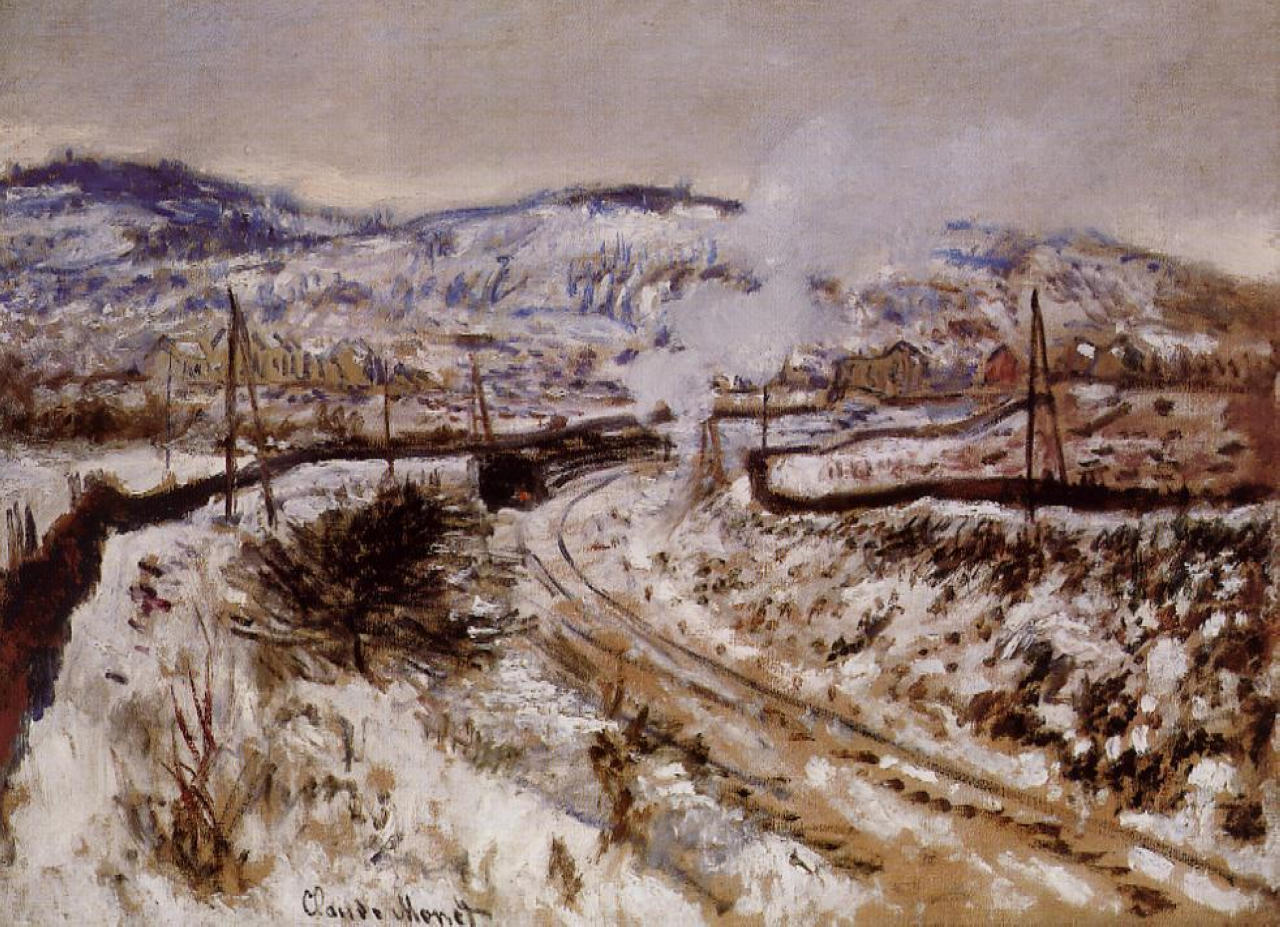 Train in the Snow at Argenteuil (1875) - Claude Monet Tablo