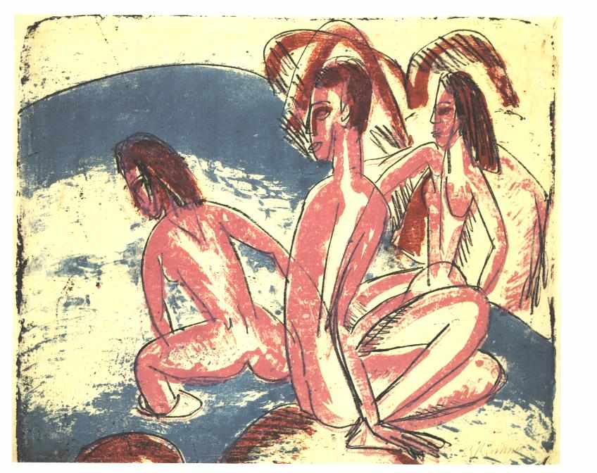 Tree Bathers Sitting on Rocks - Ernst Ludwig Kirchner Tablo