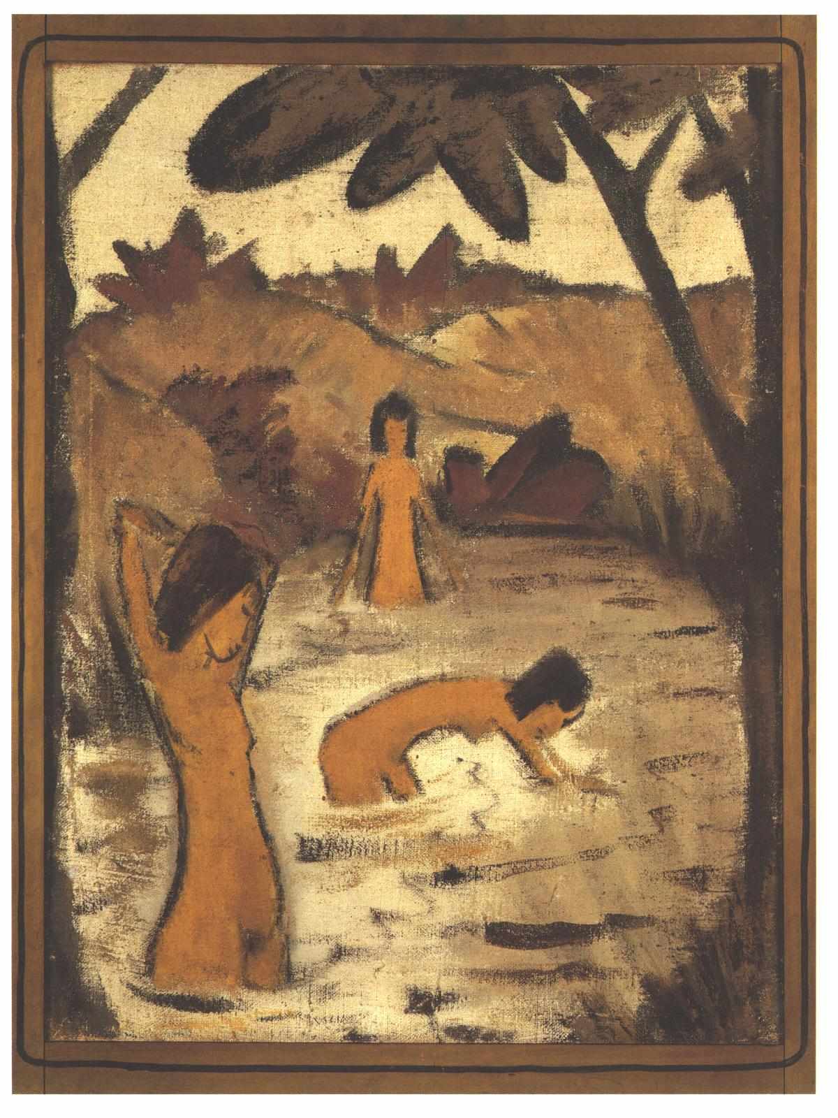 Tree Female Nudes in the Pond - Otto Mueller Tablo