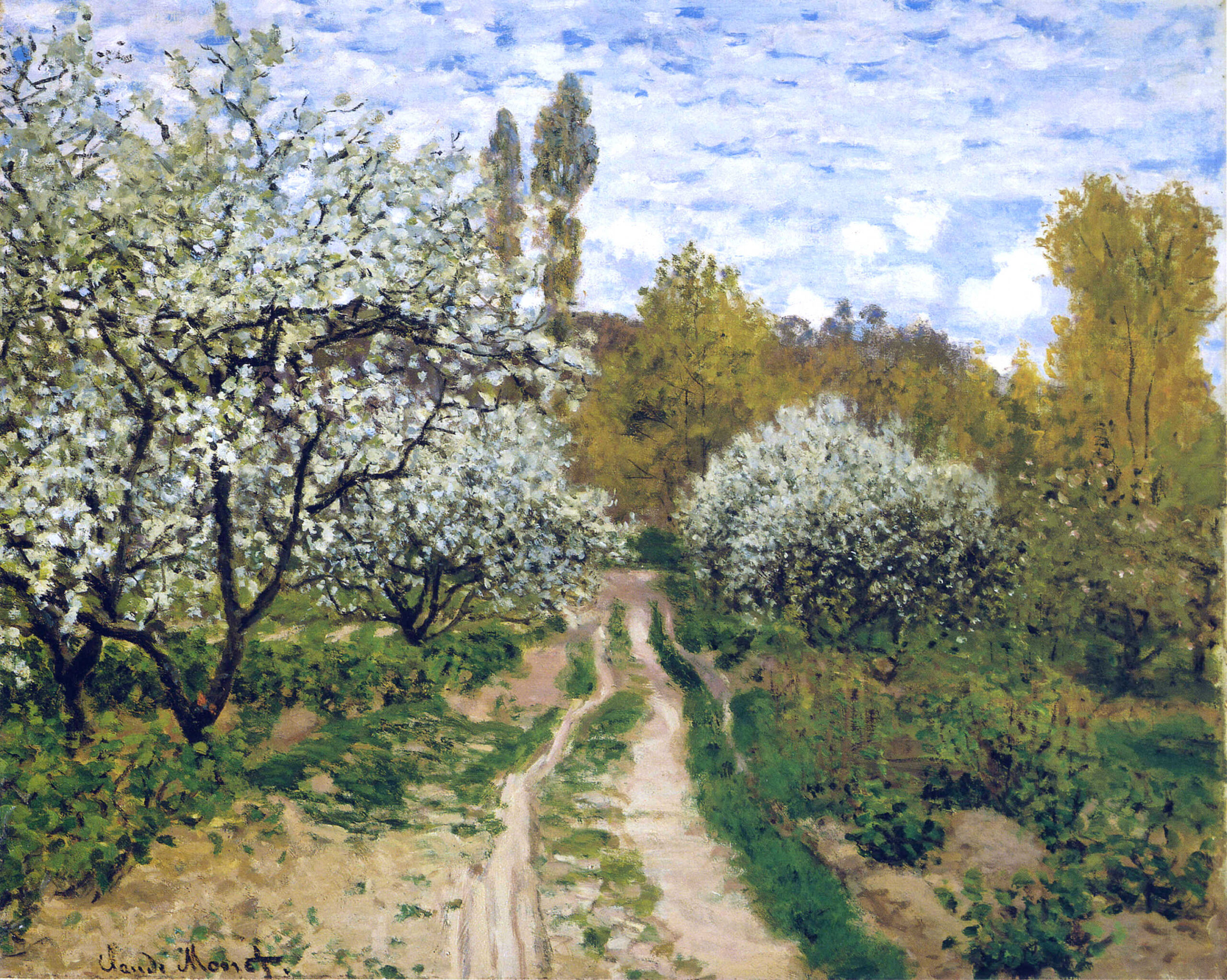 Trees in Bloom (1872) - Claude Monet Tablo