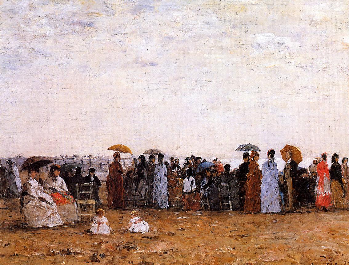Trouville, Beach Scene (1869) - Eugène Boudin Tablo