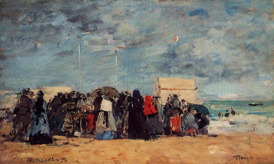 Trouville, Beach Scene (1873) - Eugène Boudin Tablo