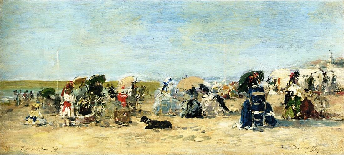 Trouville, Beach Scene (1874) - Eugène Boudin Tablo