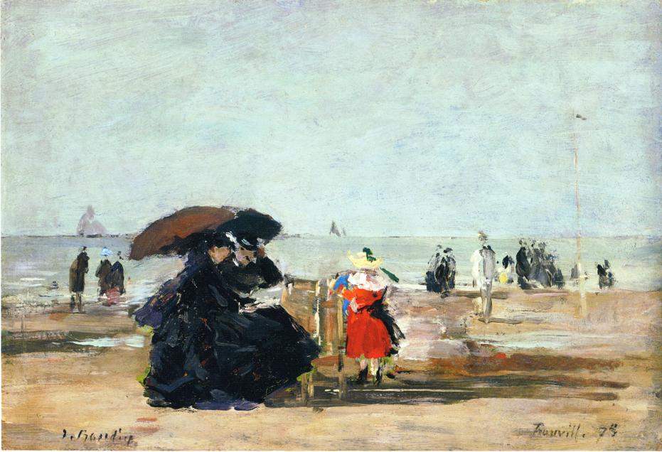 Trouville, Beach Scene (1875) - Eugène Boudin Tablo