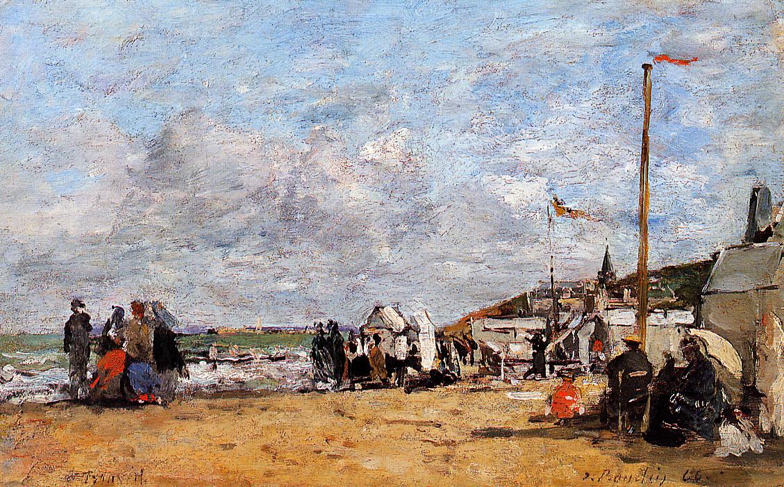 Trouville, Beach Scene - Eugène Boudin Tablo