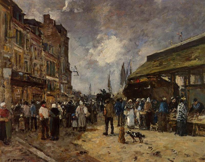 Trouville, Fish Market - Eugène Boudin Tablo
