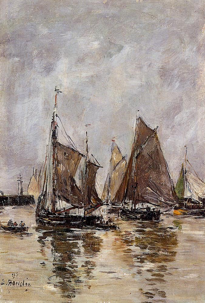 Trouville, Sardine Boats Getting Underway (1894) - Eugène Boudin Tablo