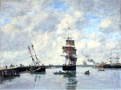 Trouville, piers, high tide (1885) - Eugène Boudin Tablo