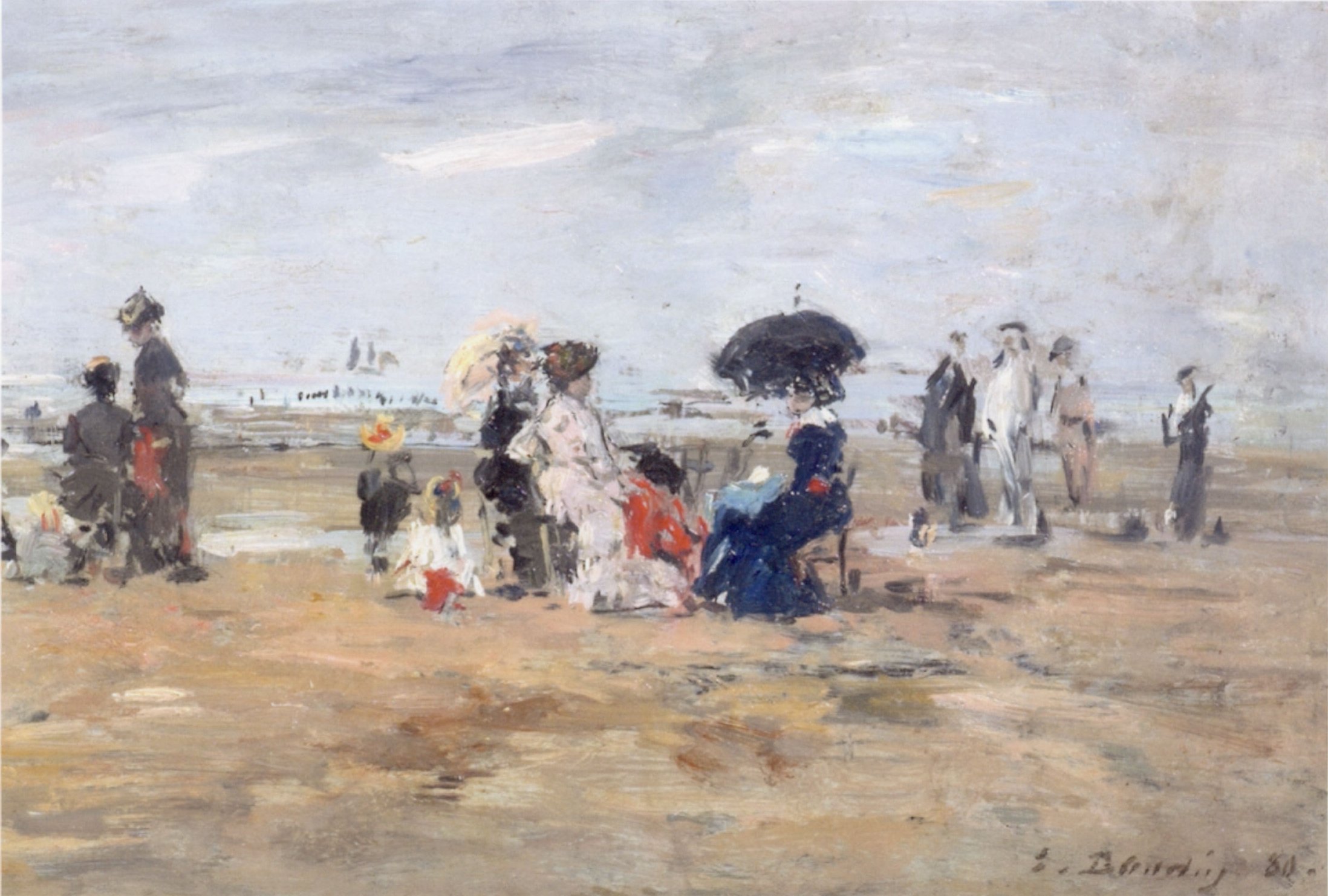 Trouville, scene on the beach - Eugène Boudin Tablo