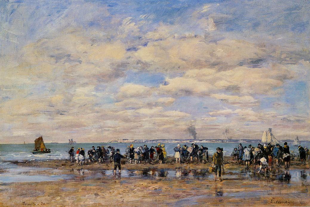 Trouville, the Beach at Low Tide (1878) - Eugène Boudin Tablo