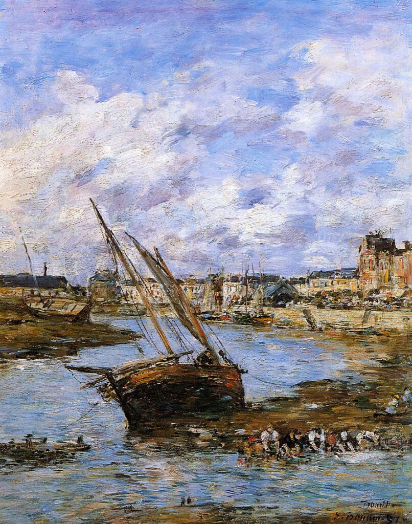 Trouville, the Inner Port, Low tide (1881) - Eugène Boudin Tablo