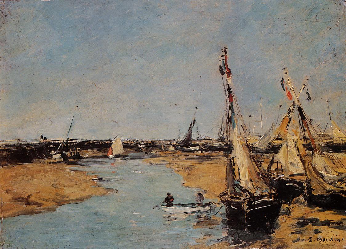 Trouville, the Jettys at Low Tide (1884) - Eugène Boudin Tablo