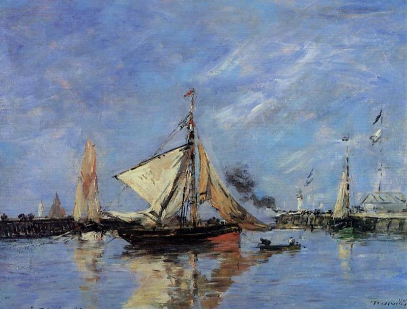 Trouville, the Jettys, High Tide (1890) - Eugène Boudin Tablo