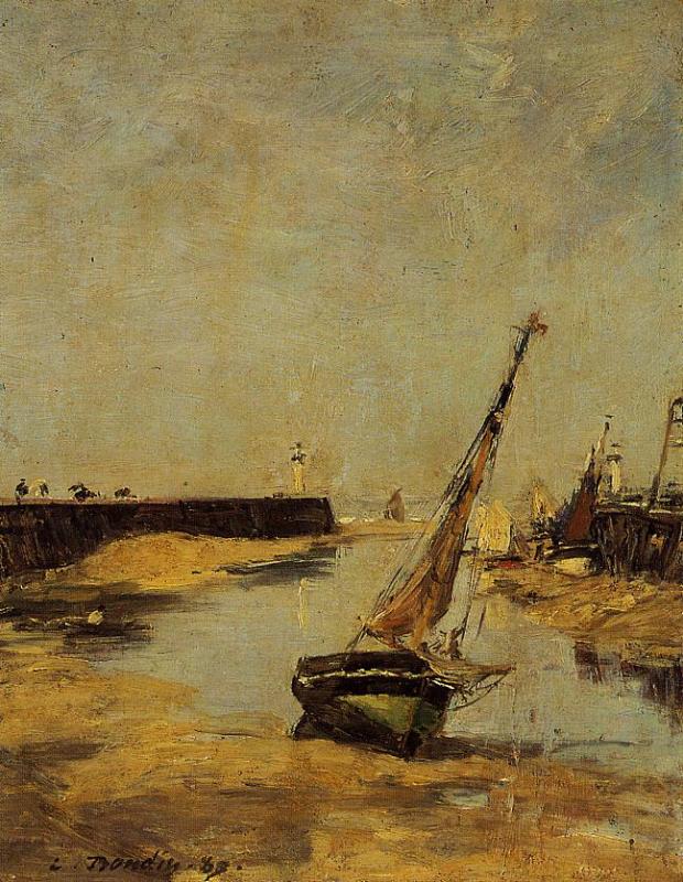 Trouville, the Jettys, Low Tide (1883) - Eugène Boudin Tablo