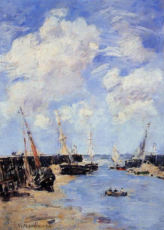 Trouville, the Jettys, Low Tide (1894) - Eugène Boudin Tablo