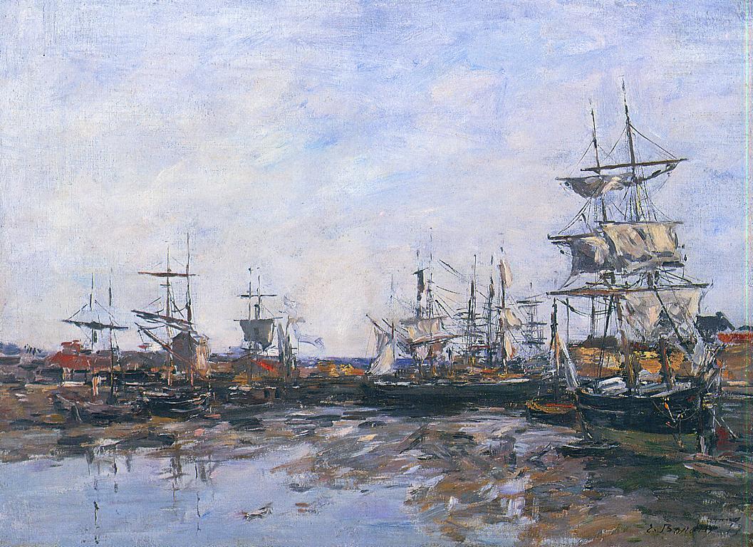 Trouville, the Port at Low Tide (1887) - Eugène Boudin Tablo