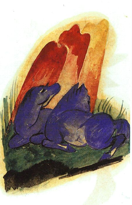 Two Blue Horses in Front of a Red Rock (1913) - Franz Marc Tablo