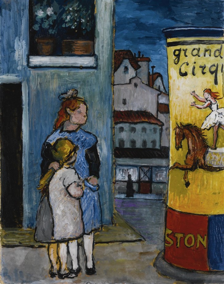 Two Children in front of a Billboard for Grand Cirque (1930) - Marianne von Werefkin Tablo