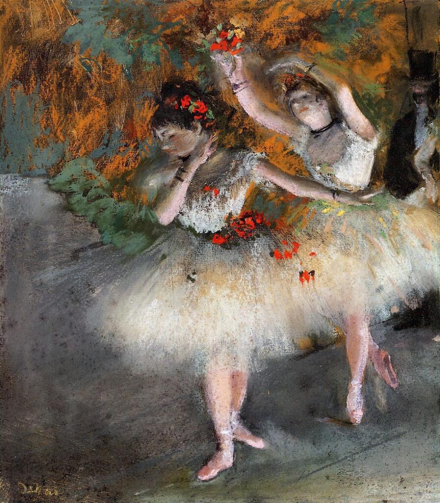 Two Dancers Entering the Stage (1877) - Edgar Degas Tablo