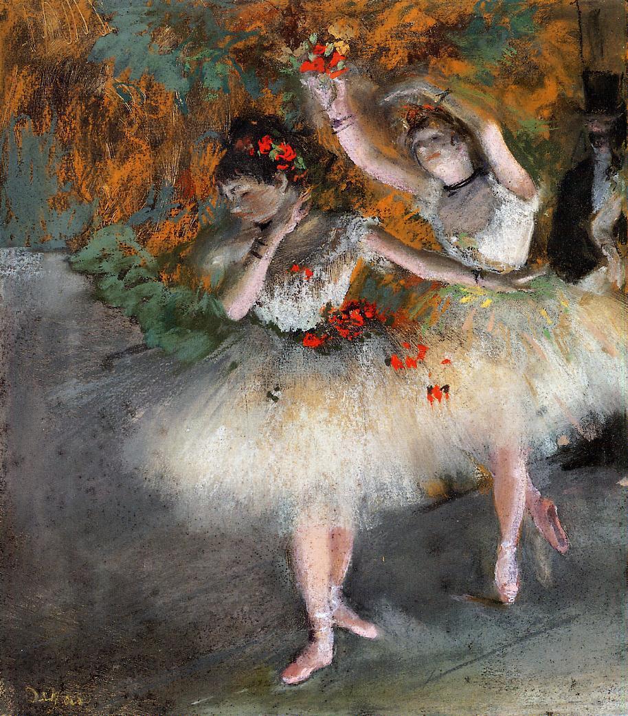 Two Dancers Entering the Stage (1877) - Edgar Degas Tablo