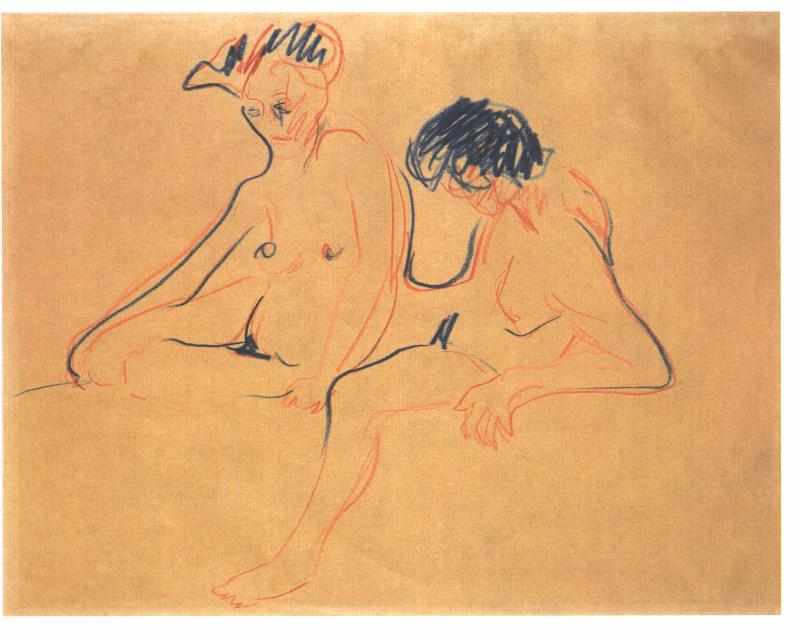 Two Female Nudes - Ernst Ludwig Kirchner Tablo