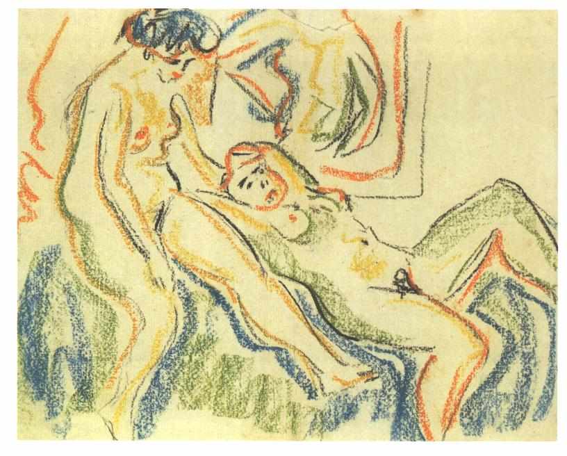 Two Female Nudes at a Couch - Ernst Ludwig Kirchner Tablo