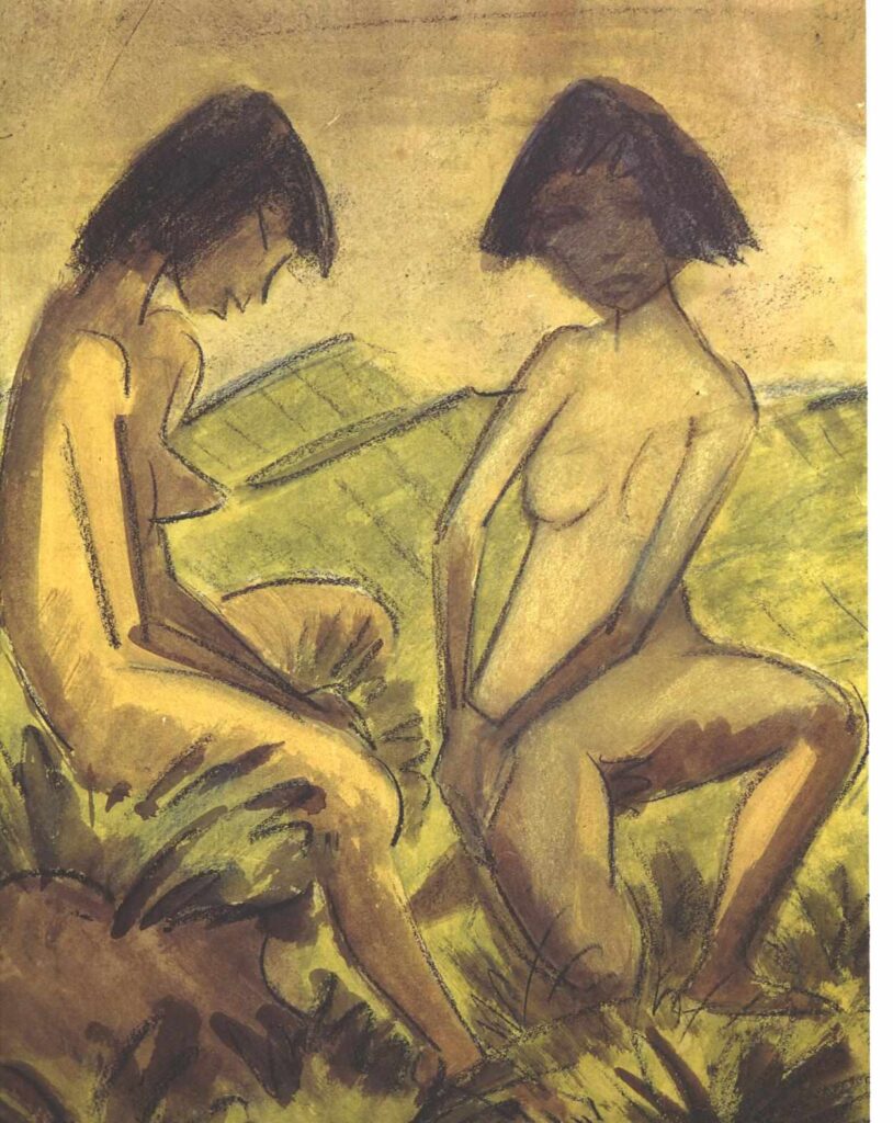 Two Girls in Landscape - Otto Mueller Tablo