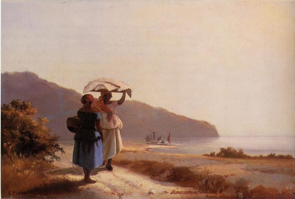 Two Woman Chatting by the Sea, St. Thomas (1856) - Camille Pissarro Tablo