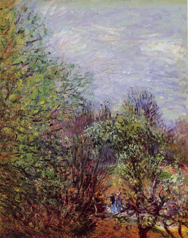 Two Women Walking along the riverbank (1880) - Alfred Sisley Tablo