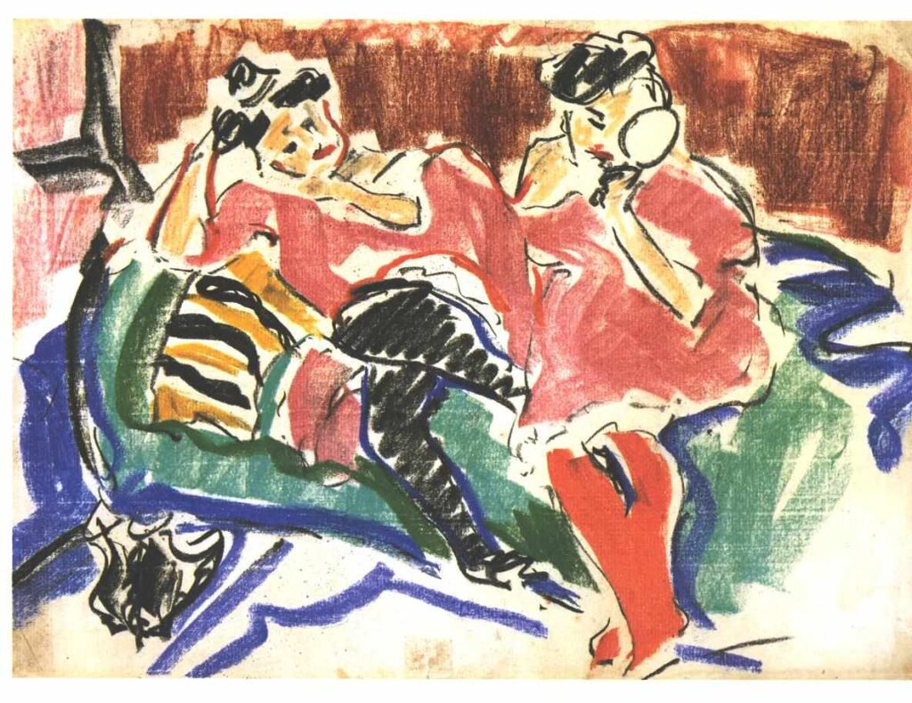 Two Women at a Couch - Ernst Ludwig Kirchner Tablo