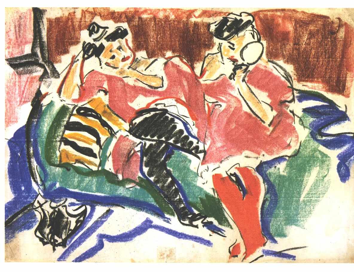 Two Women at a Couch - Ernst Ludwig Kirchner Tablo
