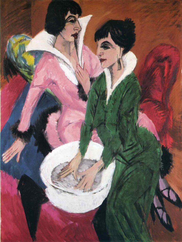 Two Women with Sink (or Wash Basin) (1913) - Ernst Ludwig Kirchner Tablo