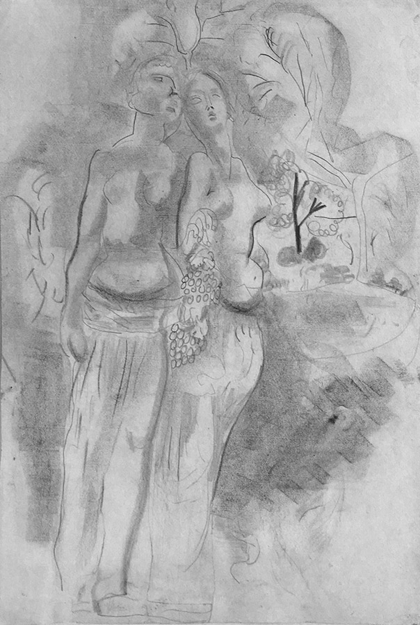 Two Wooden Figures in Sabrina's Garden (1932) - Frances Hodgkins Tablo