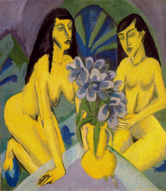 Two Yellow Knots with Bunch of Flowers (1914) - Ernst Ludwig Kirchner Tablo