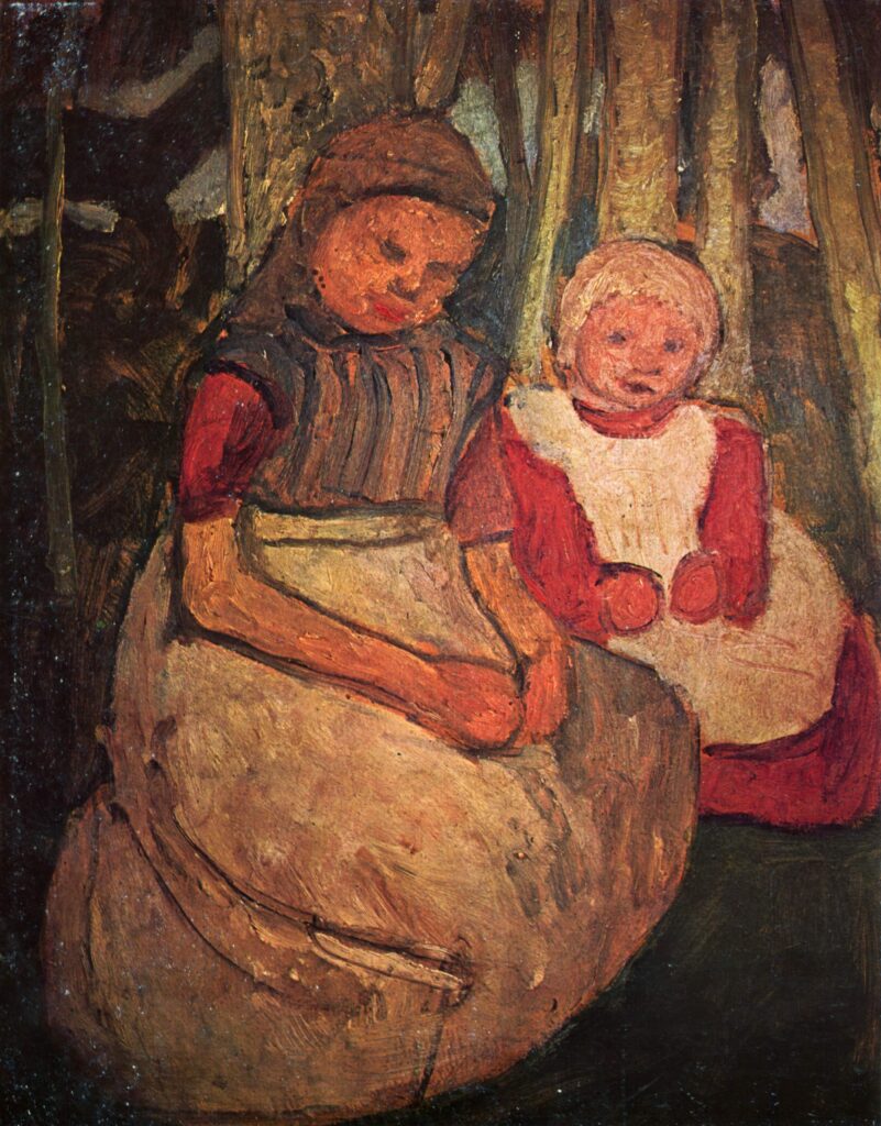 Two girls seated in the birch forest (1904) - Paula Modersohn-Becker Tablo