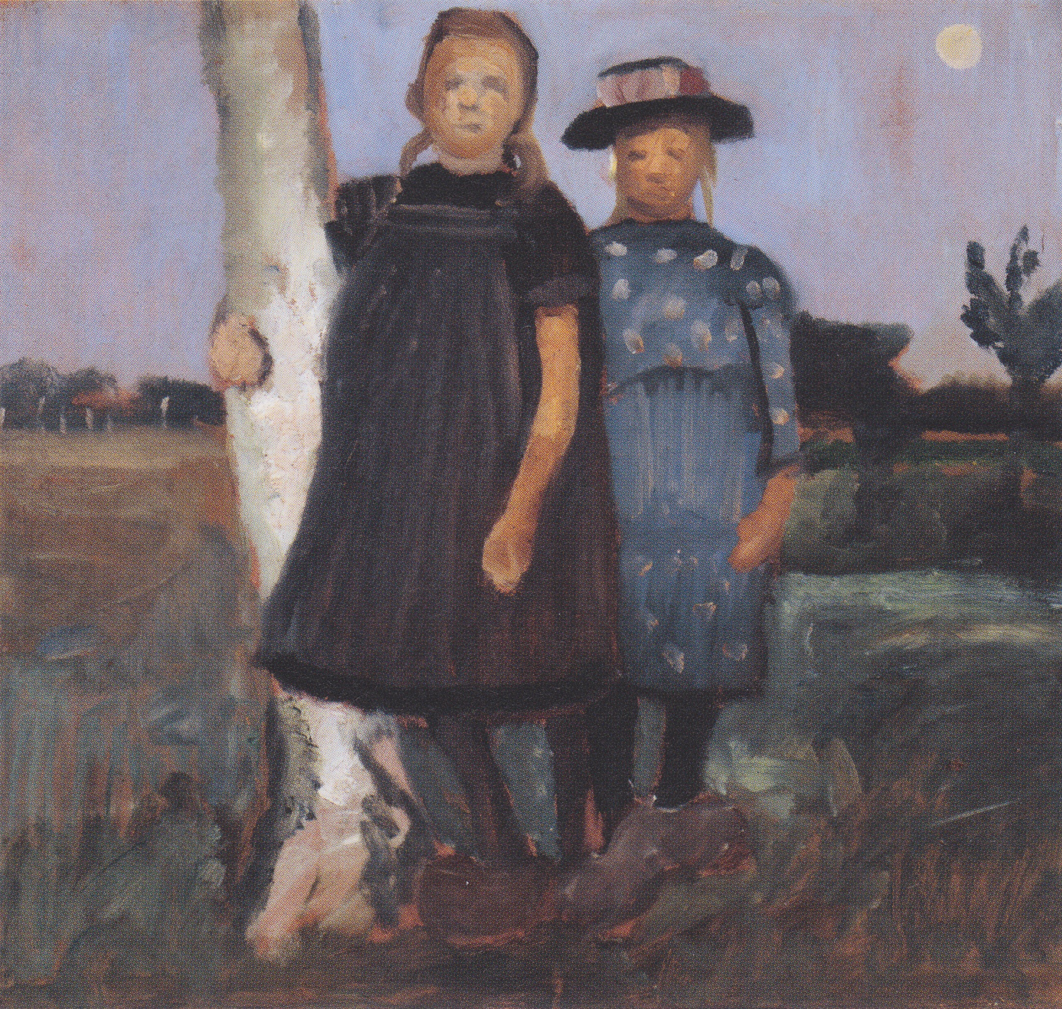 Two girls standing on the birch trunk (1902) - Paula Modersohn-Becker Tablo