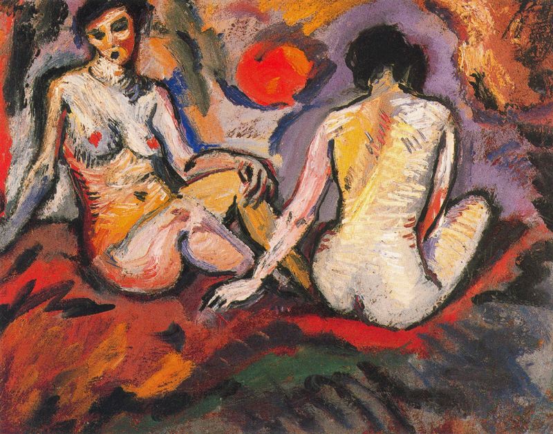 Two seated nudes - Albert Bloch Tablo