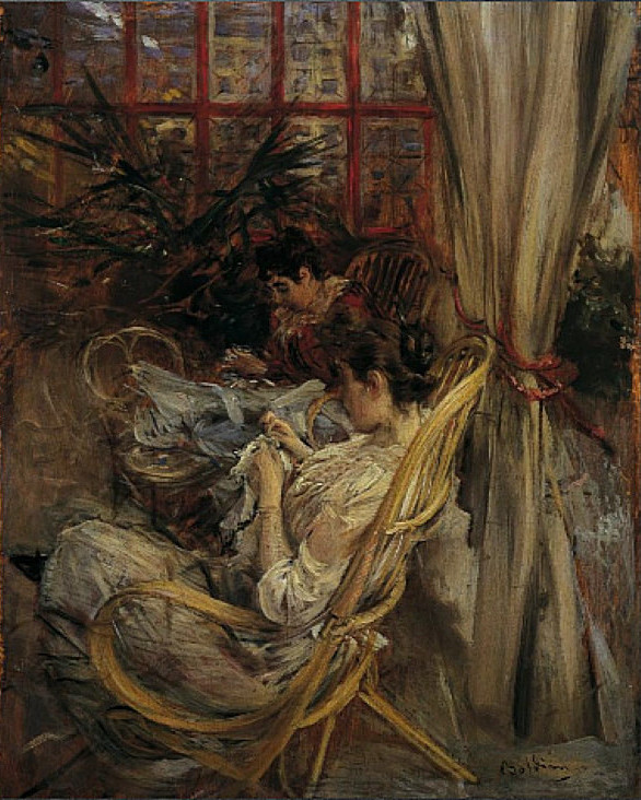 Two women are sewing - Giovanni Boldini Tablo
