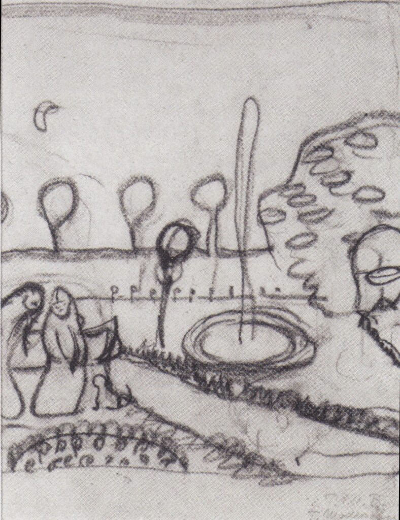 Two women in the garden with fountain (1905) - Paula Modersohn-Becker Tablo