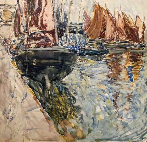 Untitled (Boats by the Harbour Wall) - Frances Hodgkins Tablo