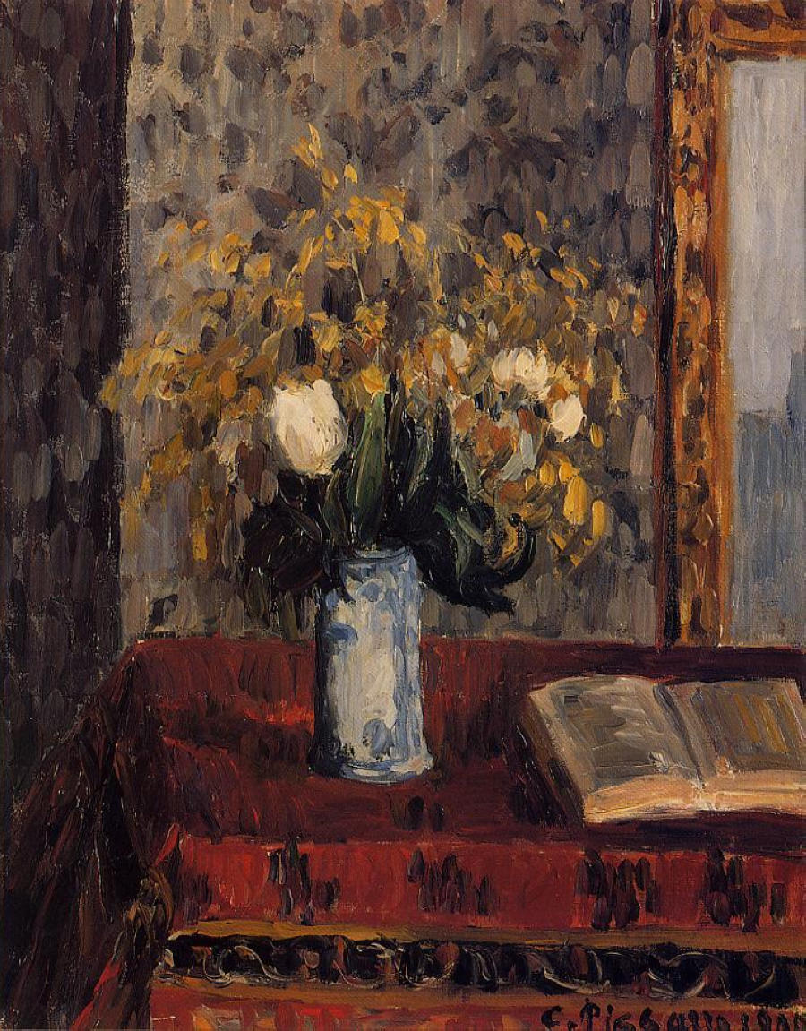 Vase of Flowers, Tulips and Garnets (1900) - Camille Pissarro Tablo