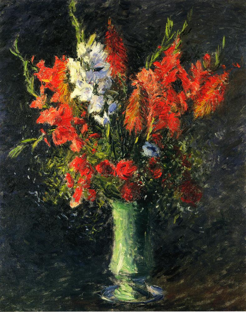 Vase of Gladiolas (1887) - Gustave Caillebotte Tablo